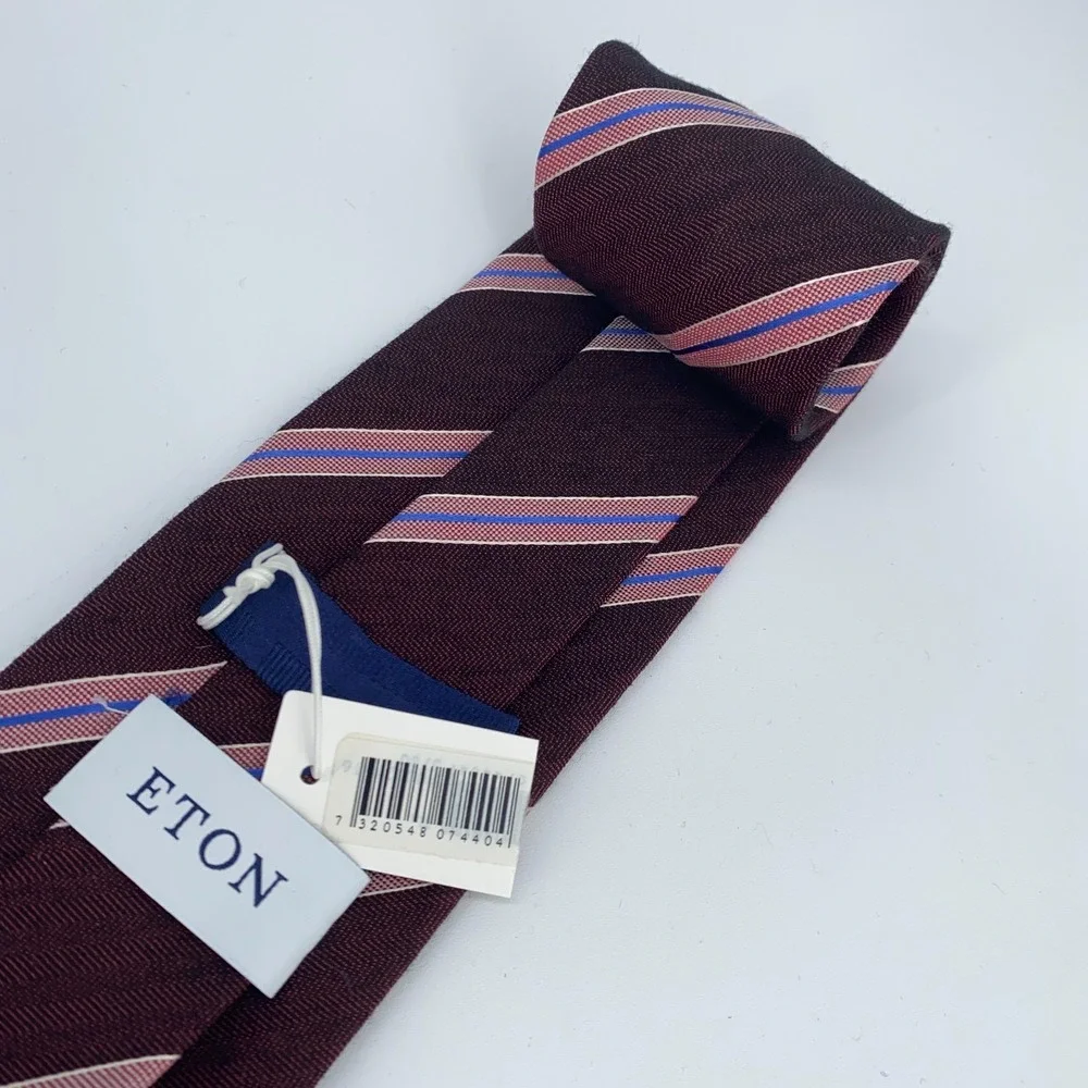 Eton Tie Mens One Size Multi Striped Wool Blend Classic Fit Necktie Italy Made